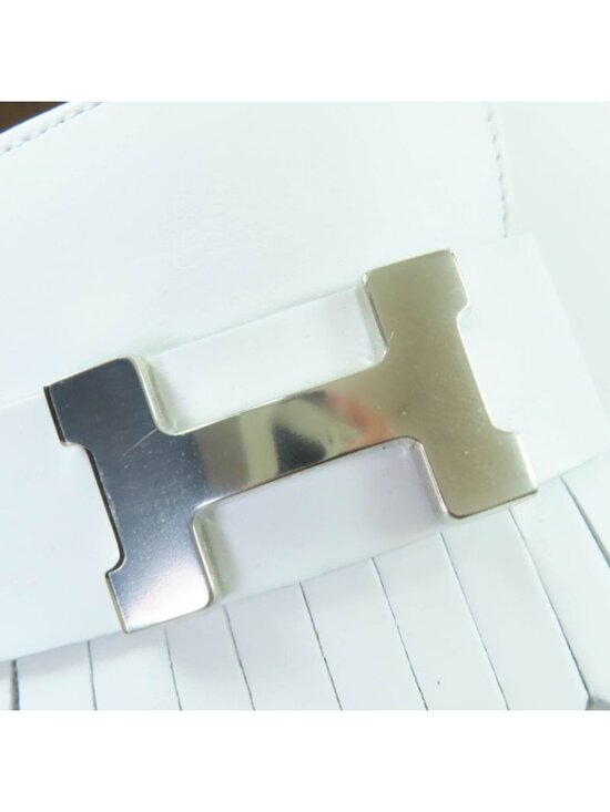 Hermes Moccasins Paris Royale Silver Buckle with Fringe Leather Belt main image 4